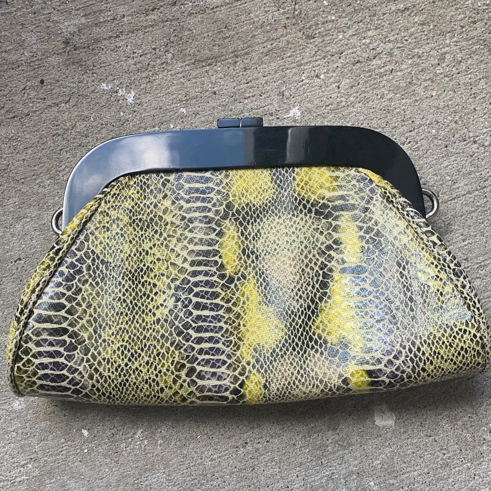 Snake Pattern Handbag - Clutch or Shoulder - Black Green Yellow Print - Y2K